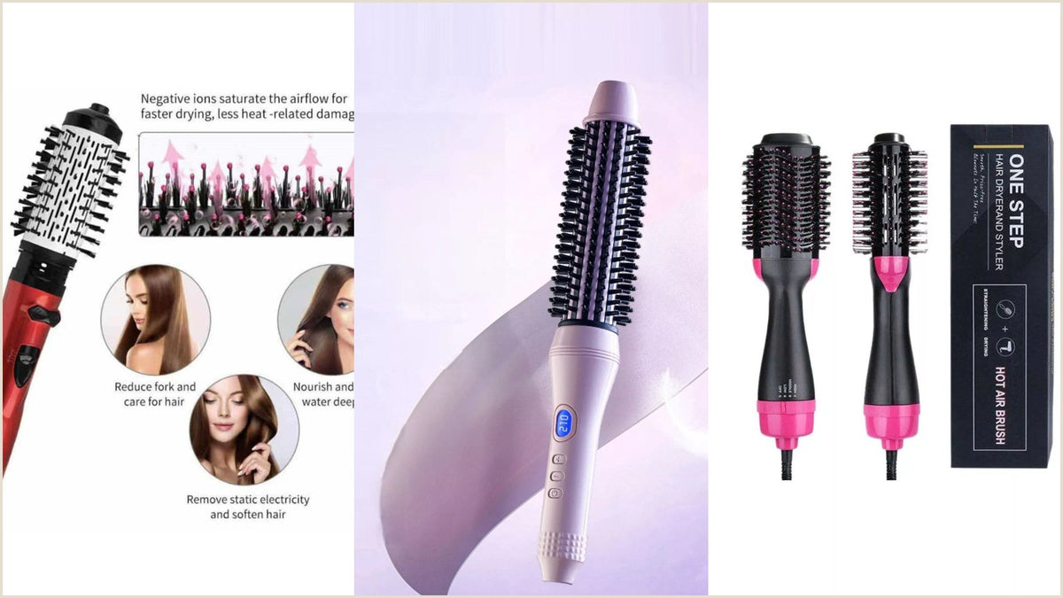 Negative ion blow dry styler with a round bristle barrel, a best hot air brush for fine hair pick from Fashorio
