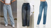High waisted straight leg jeans in a washed blue denim with a button front and front pockets, one of the best jeans for thick thighs because the leg runs straight from the hip to the hem.