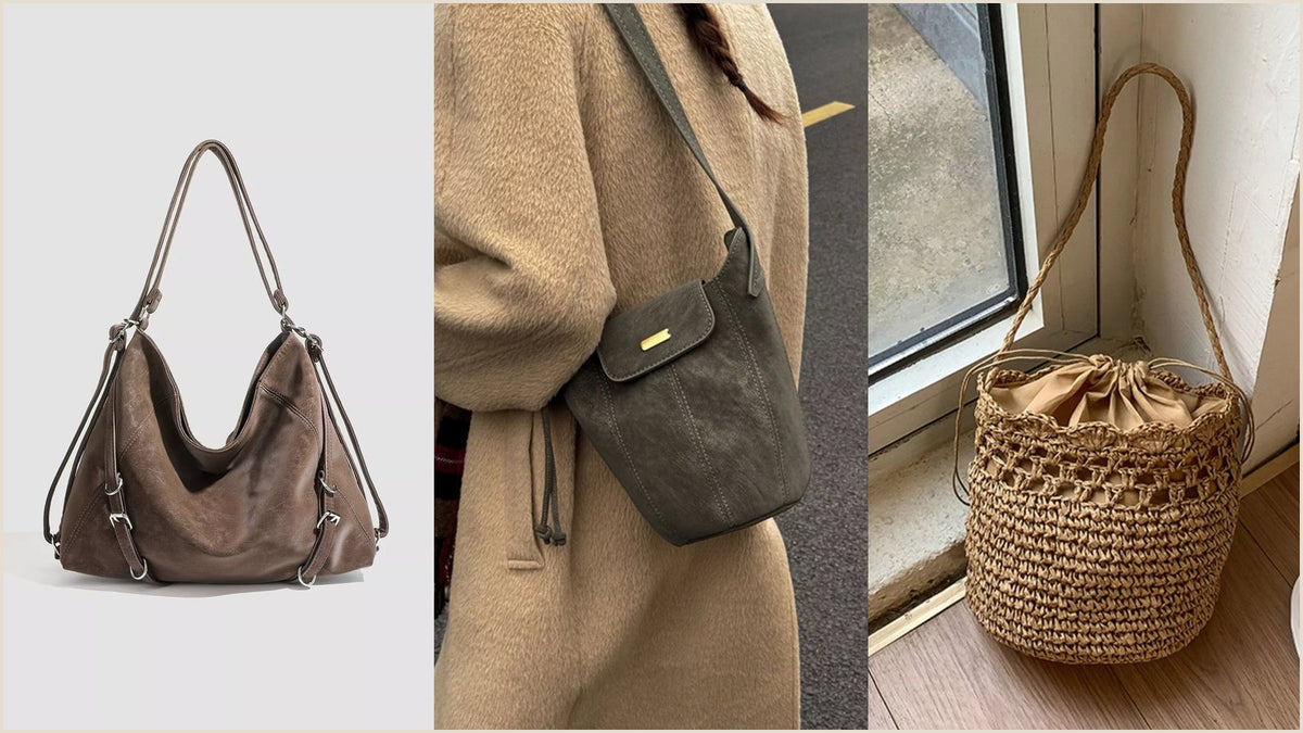 Green suede bucket bag with drawstring top, one of the bags compared in this bucket bag vs hobo bag buying guide