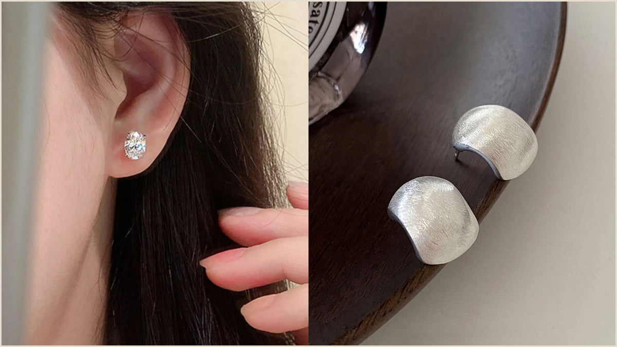 Pair of 925 sterling silver stud earrings, a solid metal choice among earrings for sensitive ears