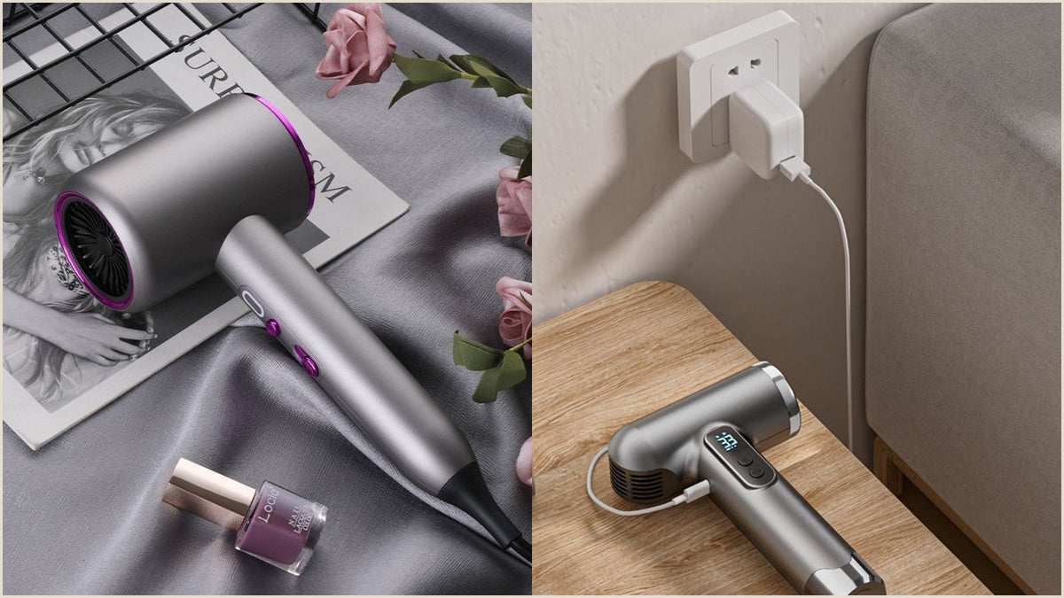 High speed hair dryer from the Fashorio range, a compact handheld blow dryer with a digital temperature display and negative ion styling