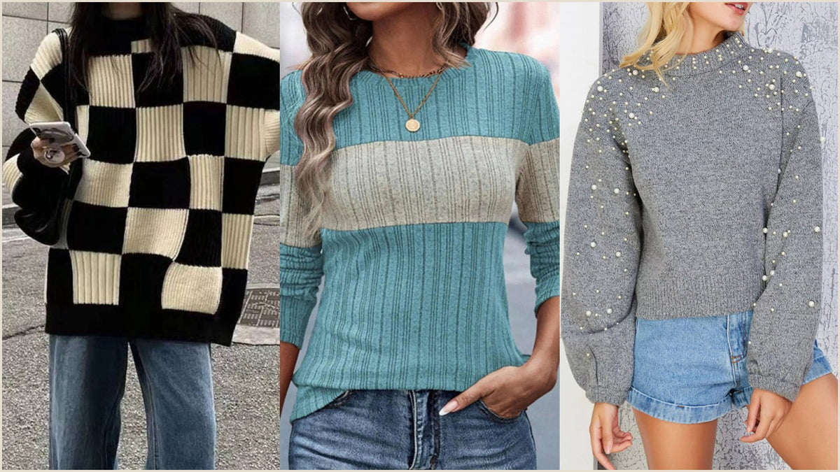 Woman wearing a cable knit turtleneck sweater with the shoulder seam sitting at the corner of her shoulder, showing how should a sweater fit.