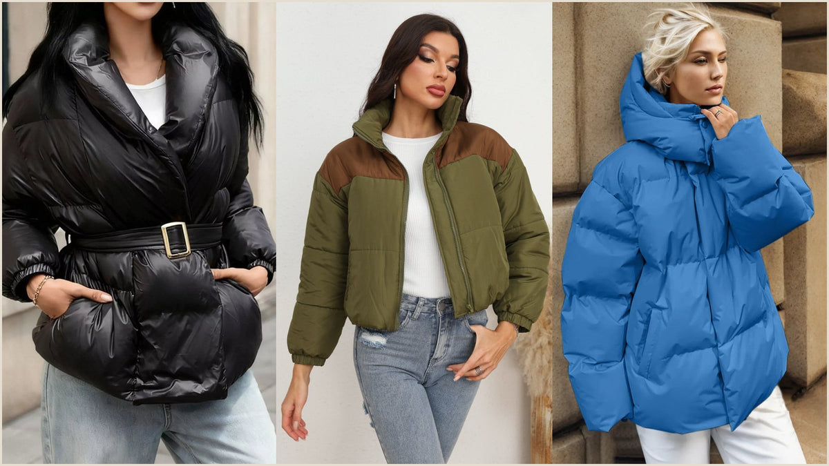 Quilted hooded zip up puffer jacket with front pockets, shown as an example of how to choose a puffer jacket for everyday winter wear