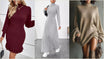 Cable knit mock neck sweater dress with a ruffle hem, one of the knit silhouettes used in this guide on how to choose a sweater dress