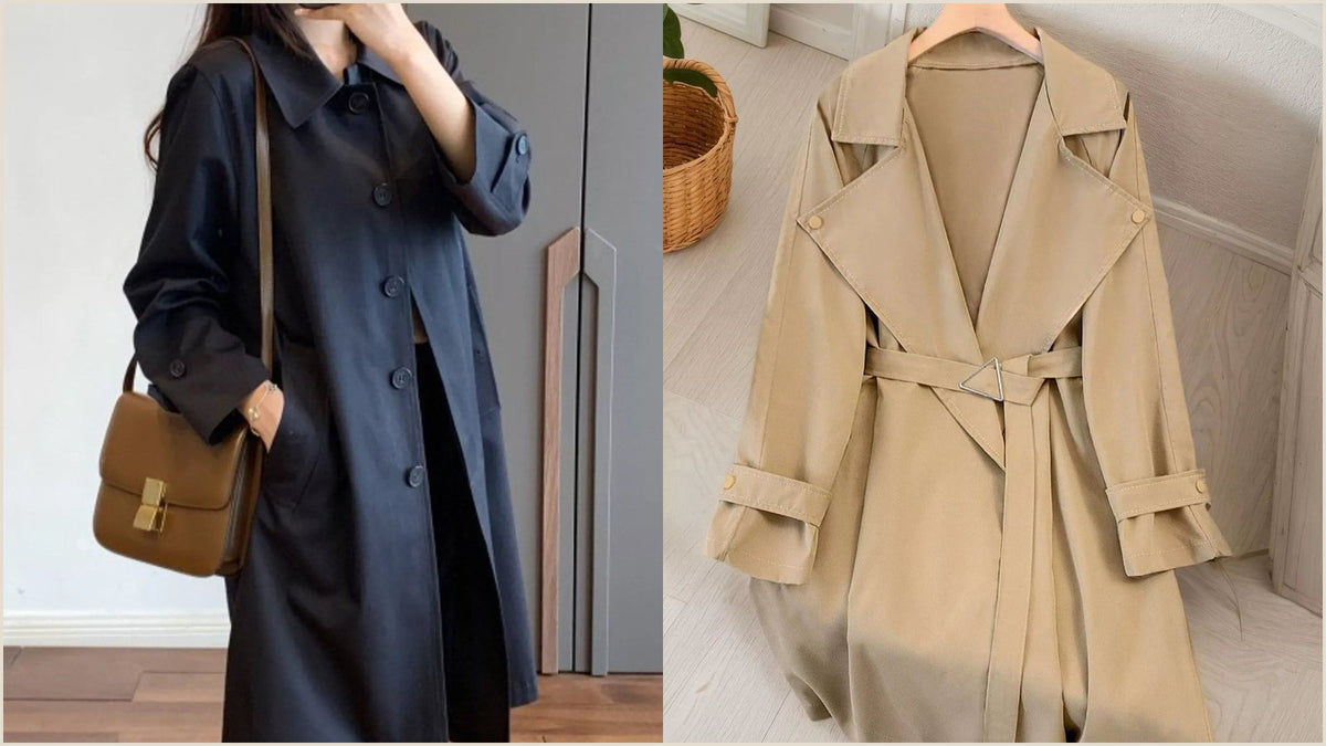 A belted trench coat with wide lapels and a tie waist, shown to illustrate the length and fit that matter when learning how to choose a trench coat.
