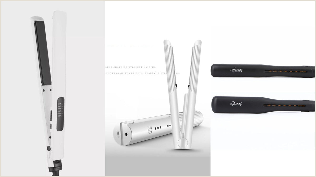 White 2 in 1 hair straightener and curling iron shown front on, the slim plate tool used to curl your hair with a flat iron