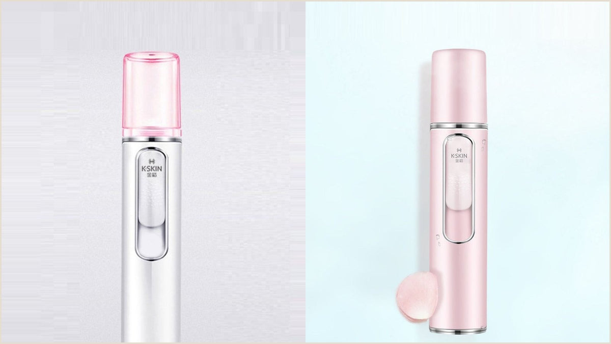 White countertop facial steamer releasing a plume of warm nano mist, illustrating how to use a facial steamer at home