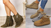 Ankle boots with jeans: block heel, lace up and point toe ankle boots styled with straight and wide leg denim