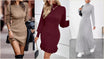 Cable knit mock neck sweater dress with a ruffled hem, showing what to wear with a sweater dress in cold weather
