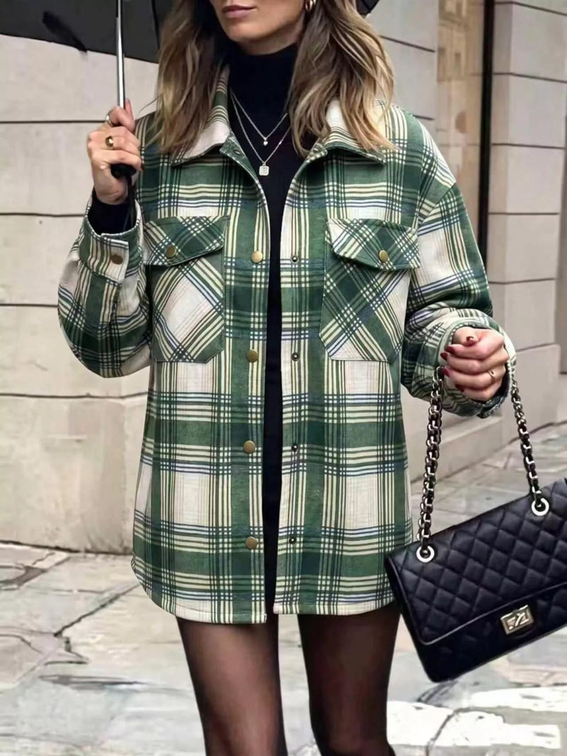 Plaid shacket for women worn open