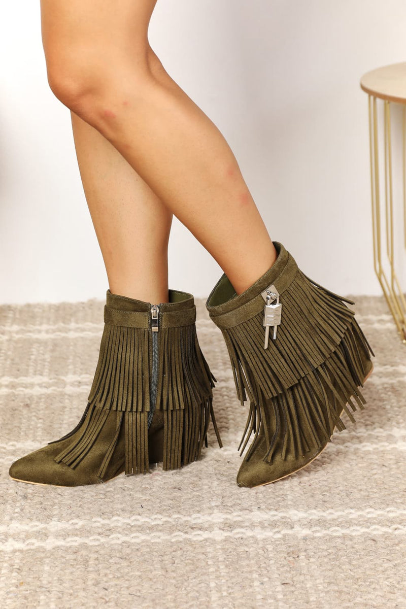 Ankle boots: tassel wedge heel ankle booties