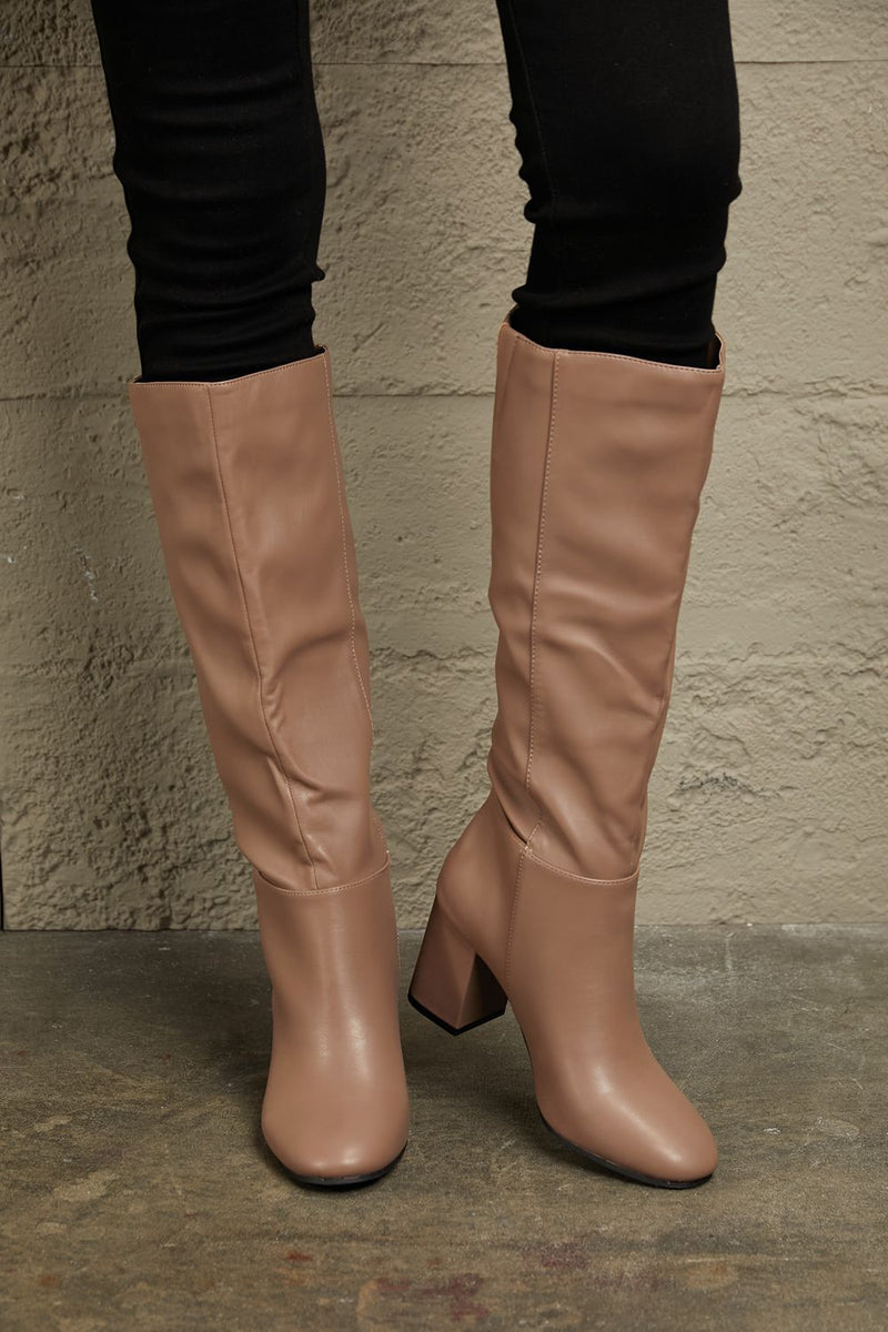 Knee high boots: block heel knee high boots