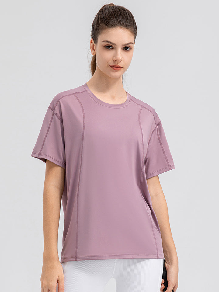 round neck short sleeve active top front view