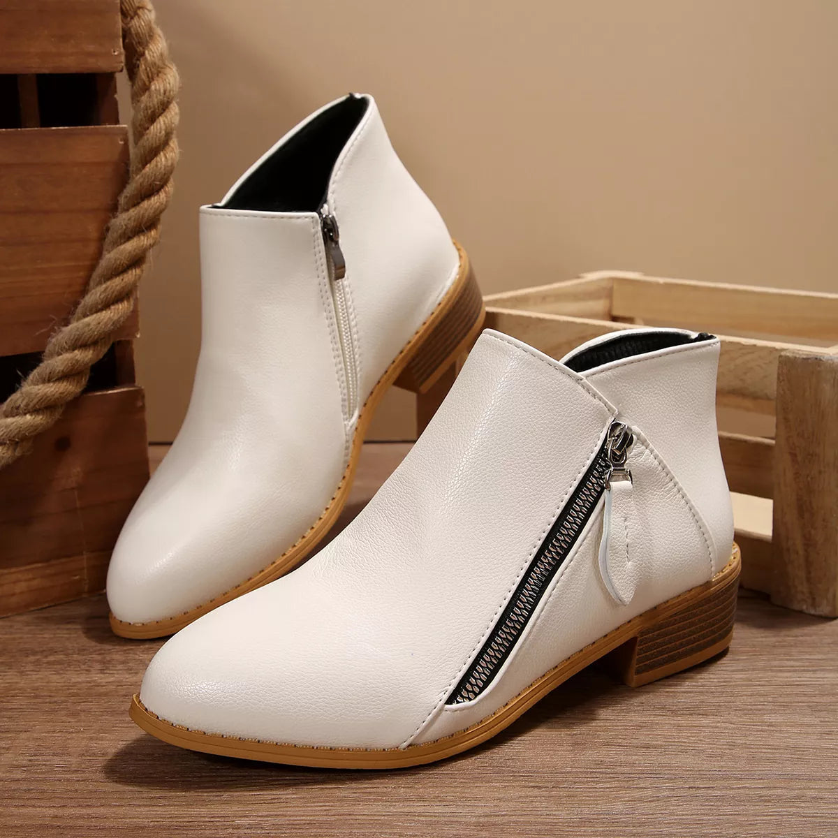Block Heel Ankle Boots angled studio shot