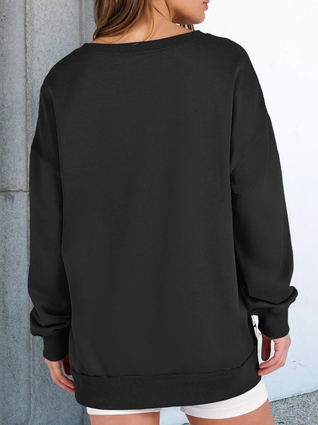 Notched Long Sleeve Oversized Sweatshirt - Fashorio