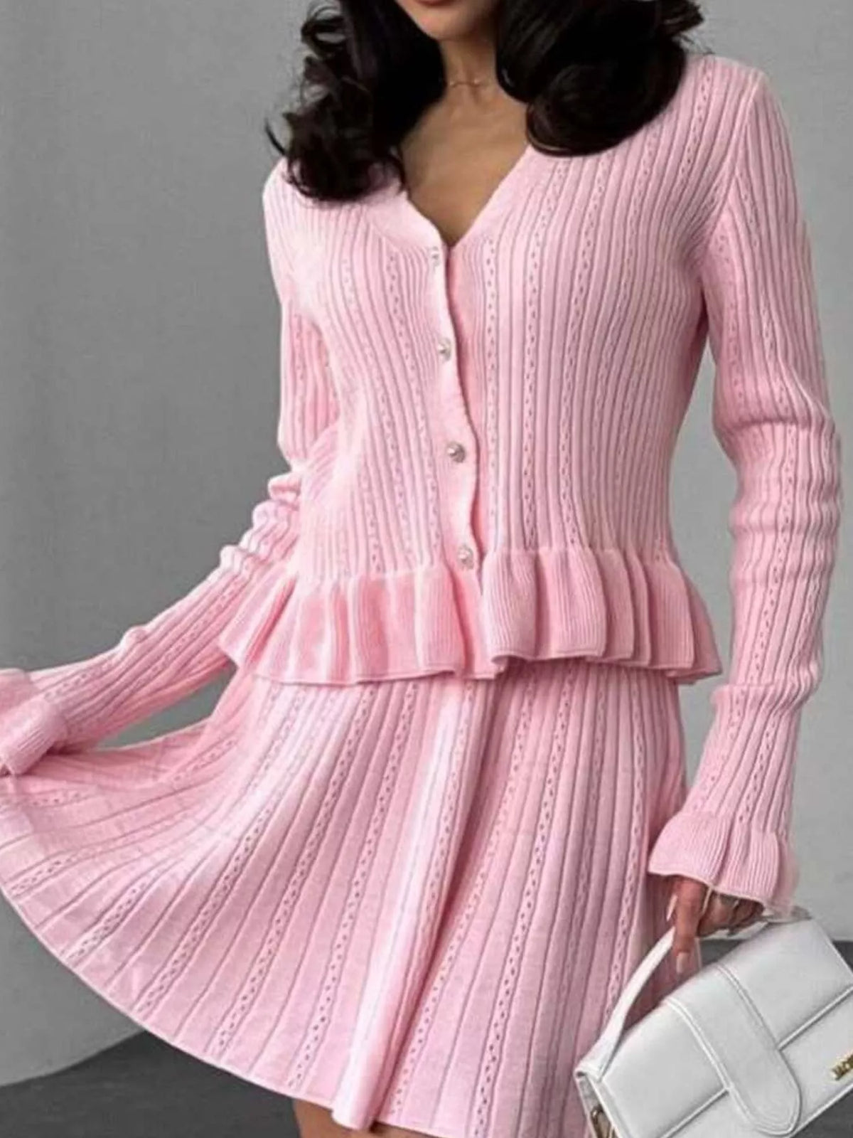 Womens coordinated ruffle knit two piece set