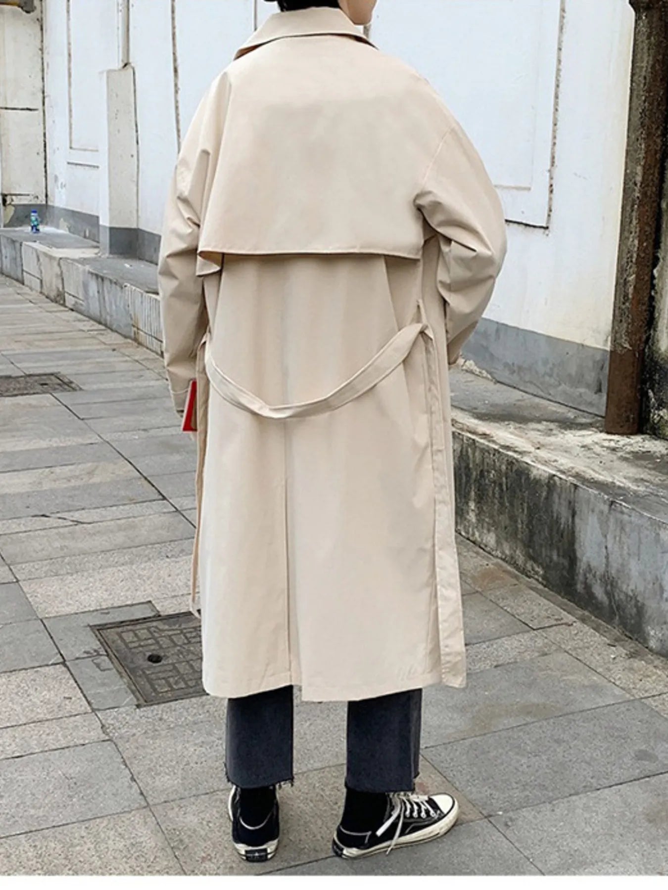 Men's Collared Neck Long Sleeve Trench Coat - Fashorio