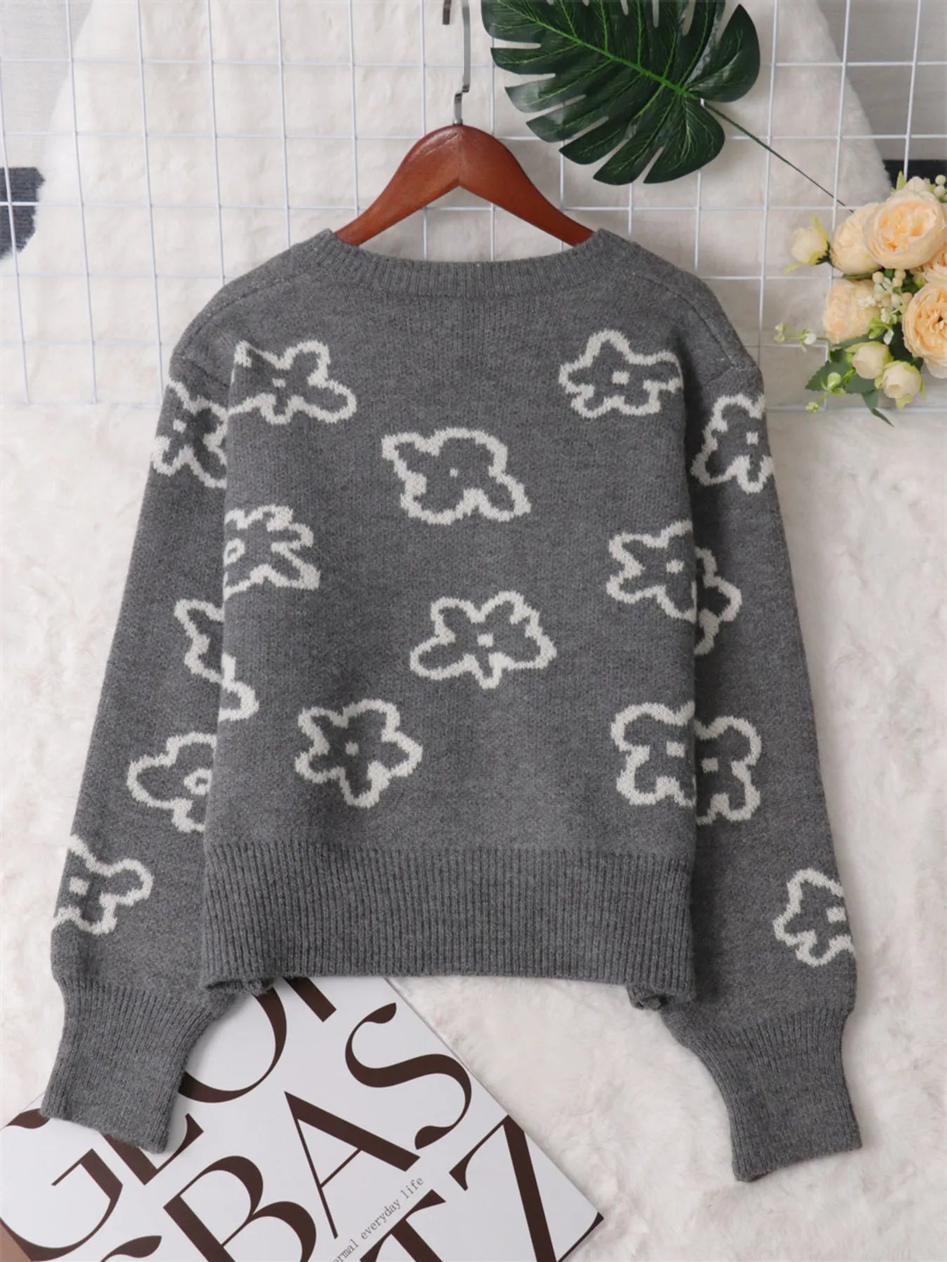 Floral Pattern Button-Up Cardigan - Fashorio