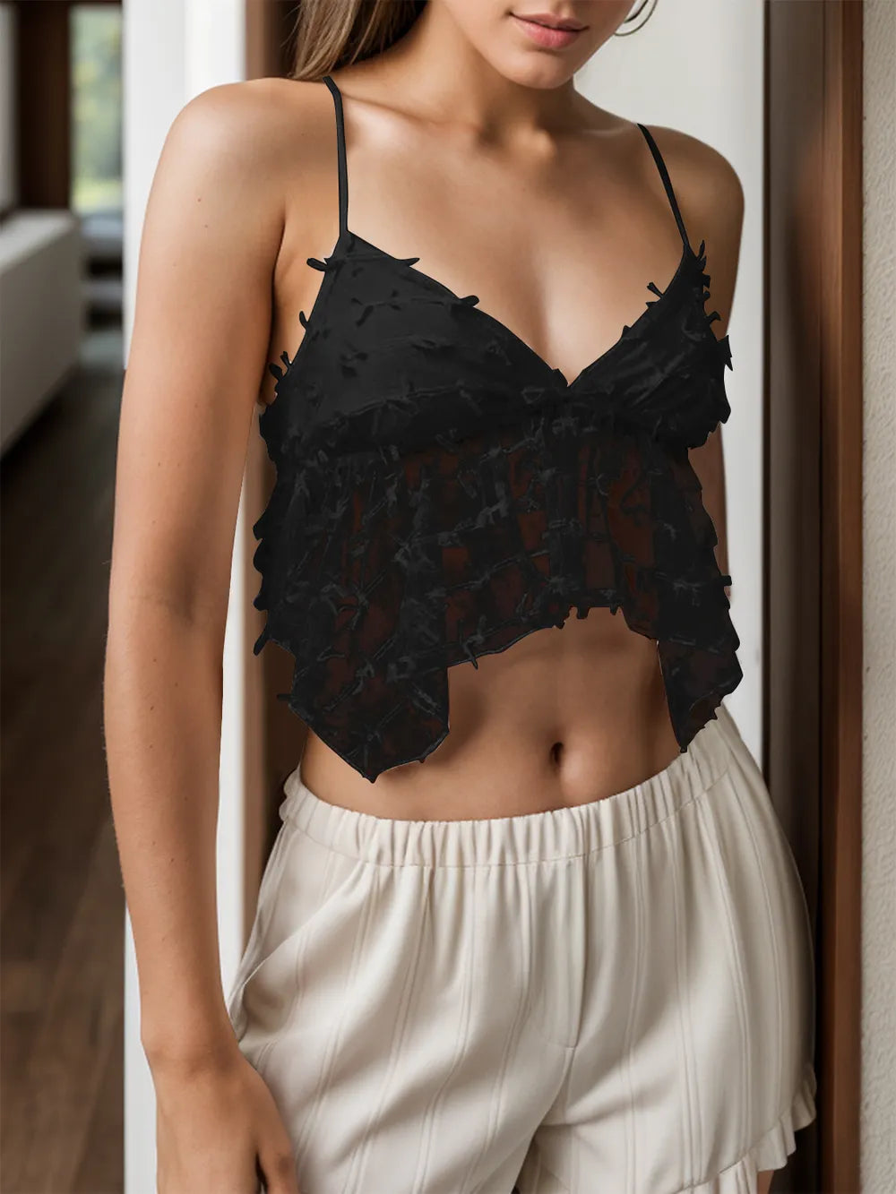 Tied V-Neck Cami Top front view