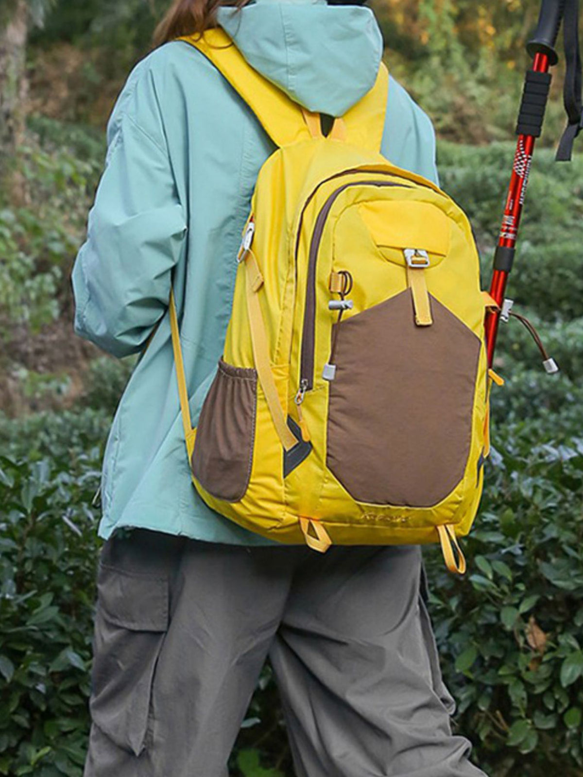 Yellow color block nylon backpack back and straps