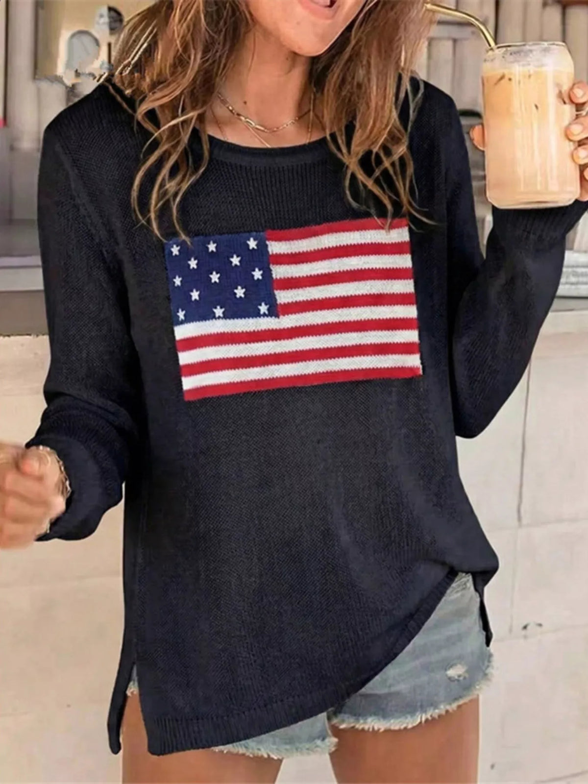 American Flag Ribbed Sweater detail