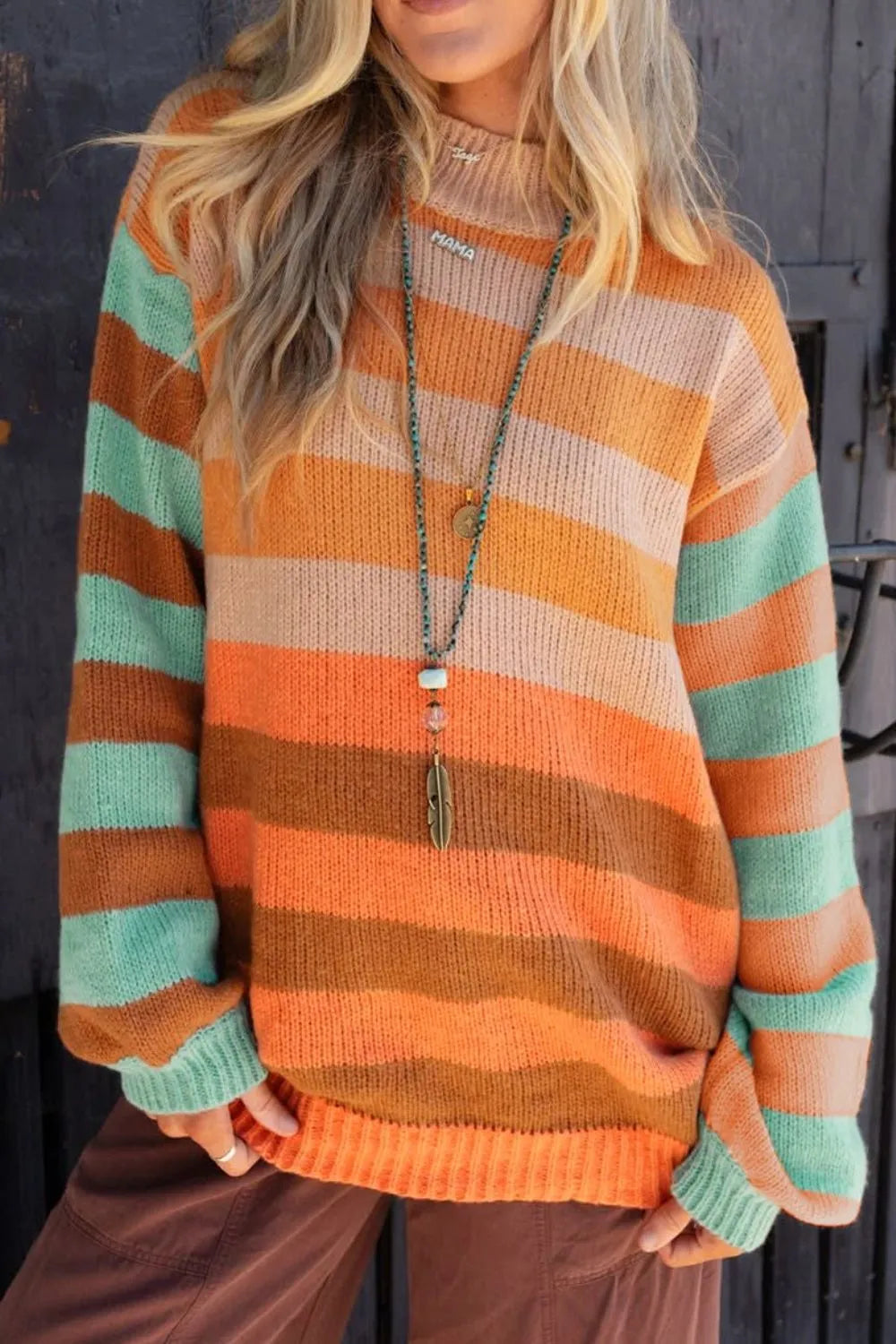 Striped Rainbow Long Sleeve Sweater - Fashorio