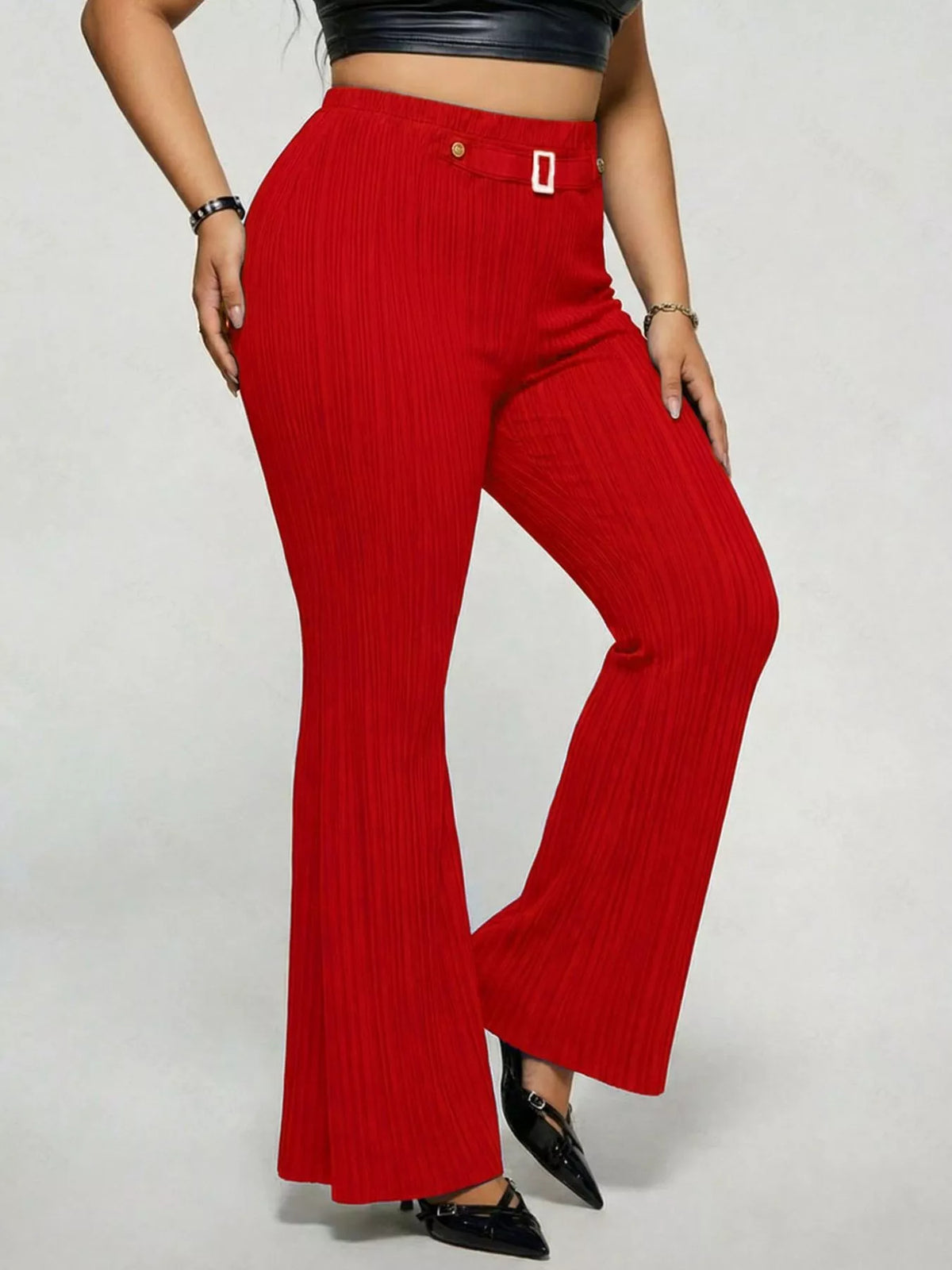 Plus size high waist flare pants, detail view