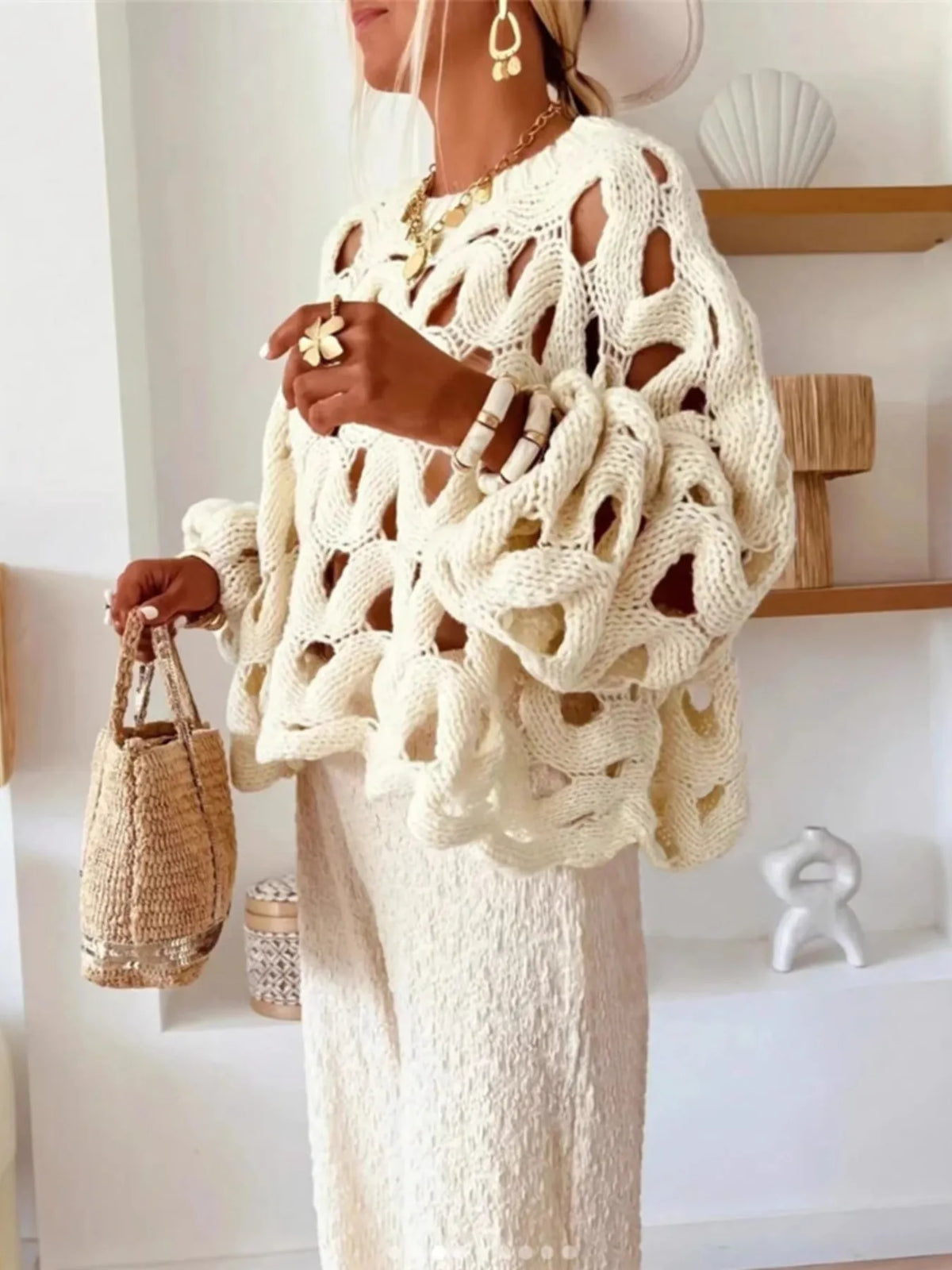 Chunky Cable Knit Cutout Sweater side view