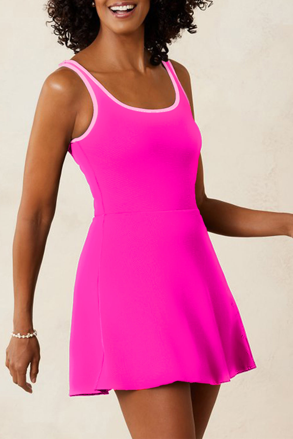 Rose red one piece swim dress front view