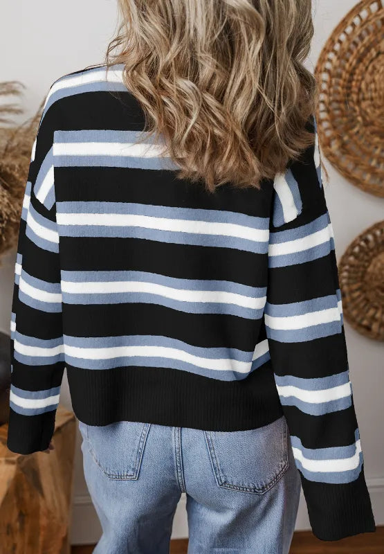 Striped Button Down Long Sleeve Cardigan - Fashorio