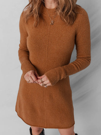 Ribbed Detail Solid Color Mini Sweater Dress - Fashorio