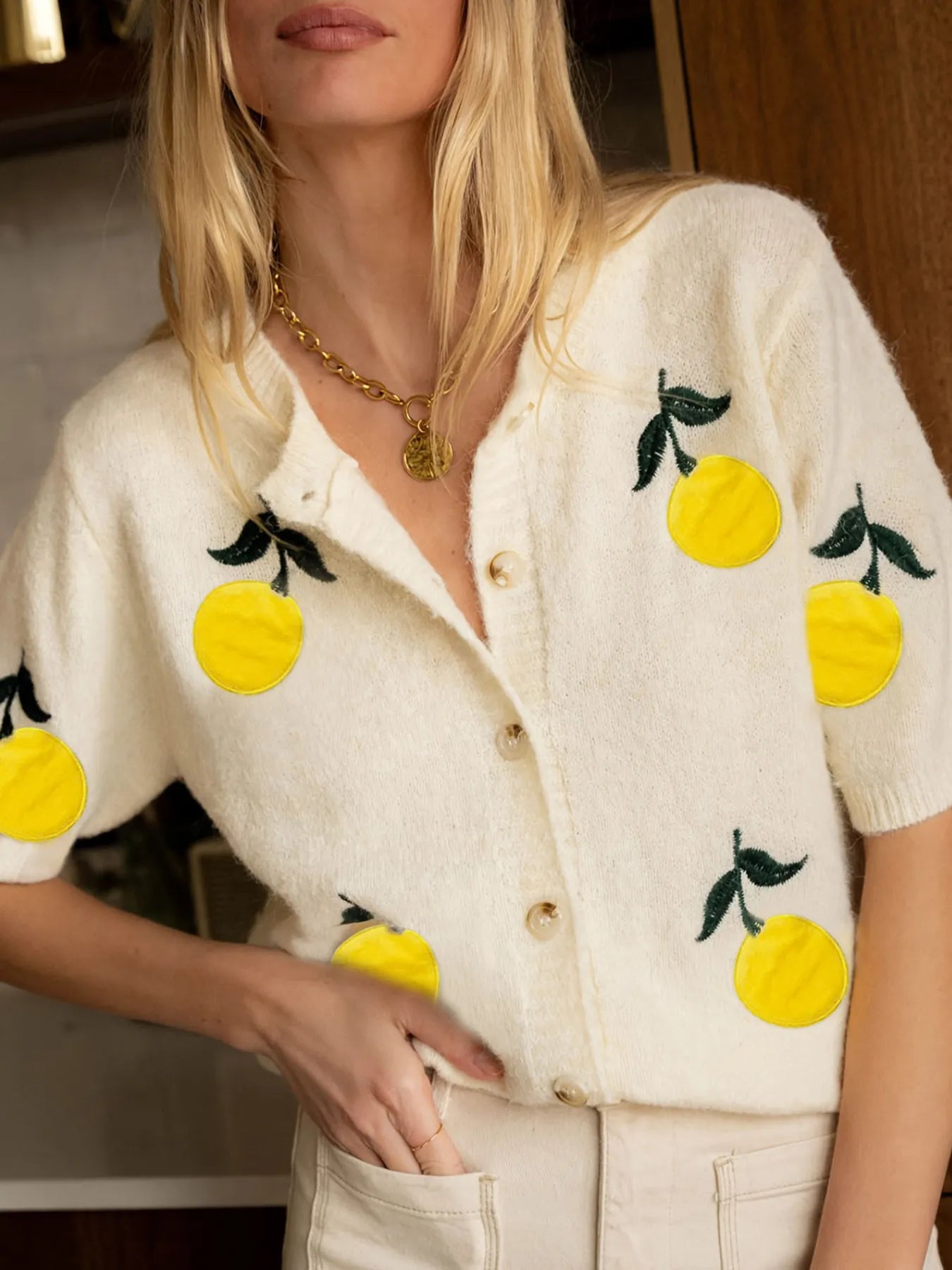 Lemon Button-Up Short Sleeve Cardigan - Fashorio