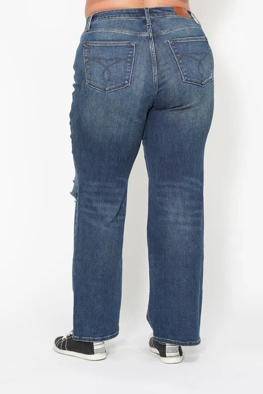 Judy Blue Full Size Hw Ripped Knee Dad Jeans Plus Size - Fashorio