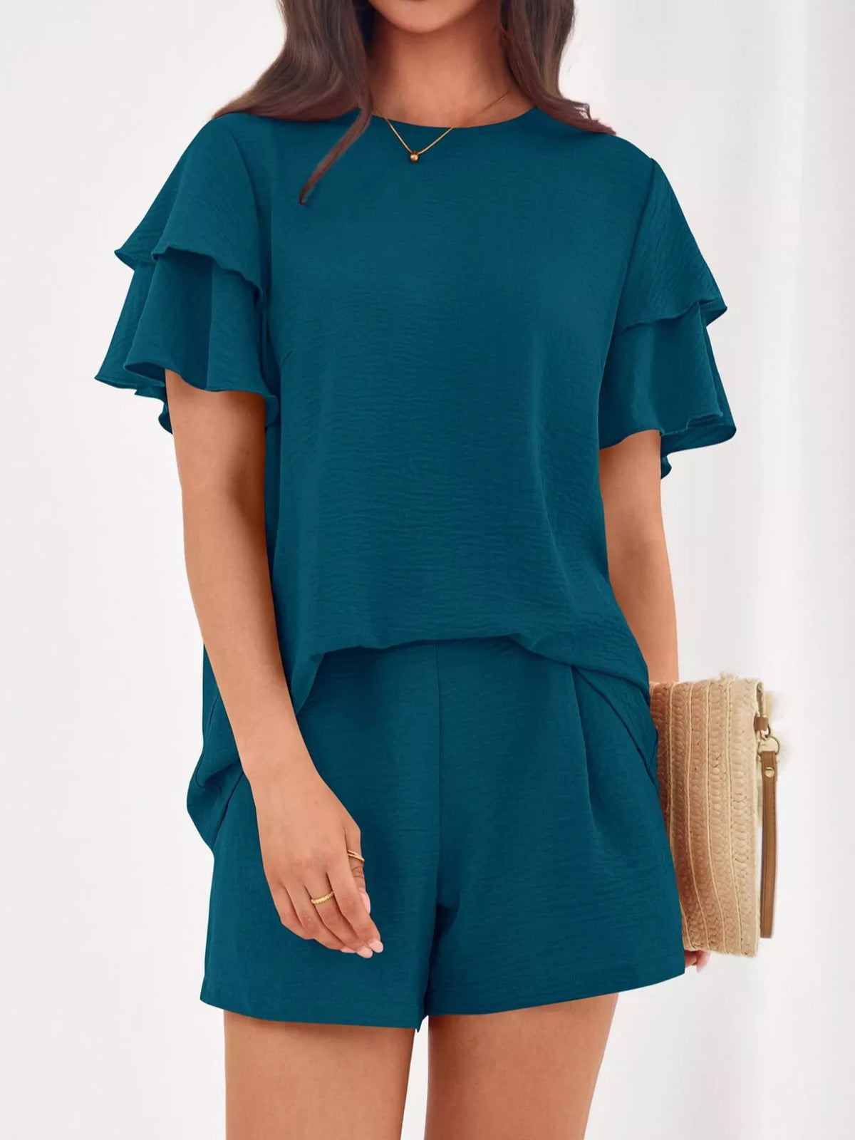 Coordinated ruffle shorts set alternate color