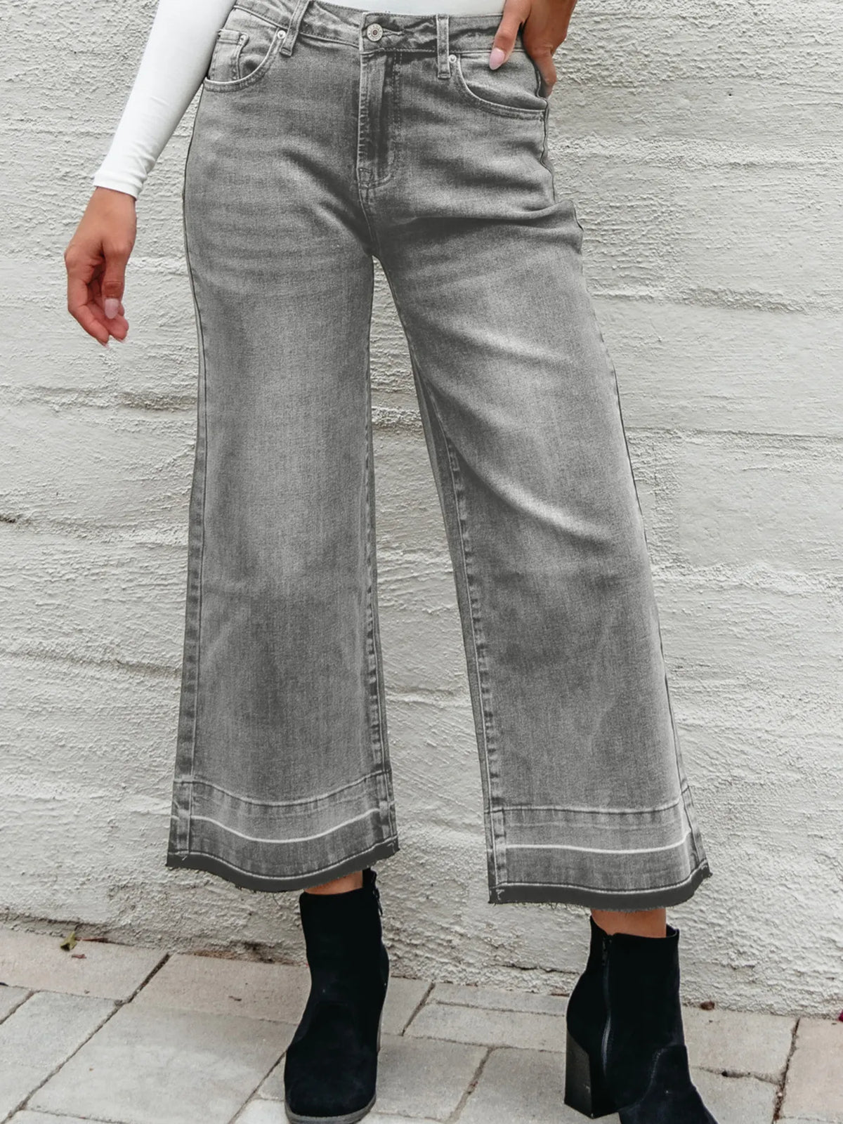 High Waist Wide Leg Washed Jeans, view 21