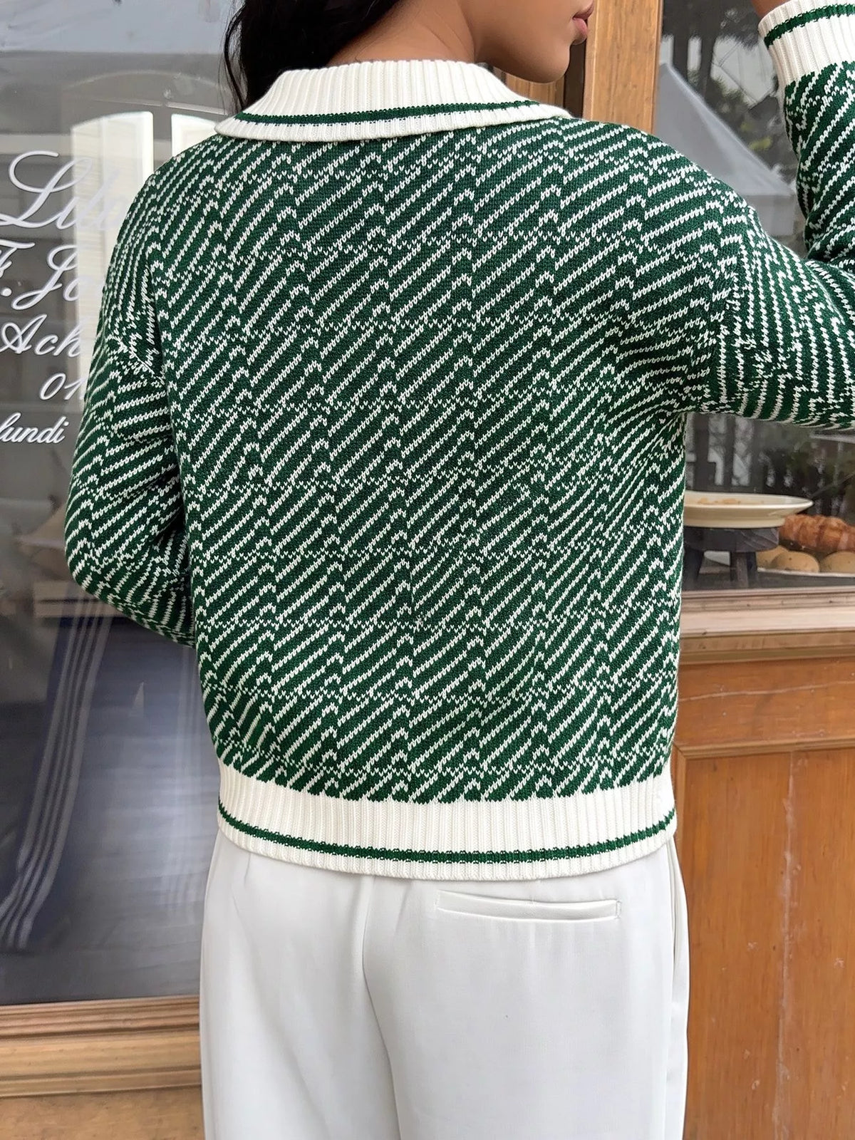 Geometric Pattern Collared Sweater on model