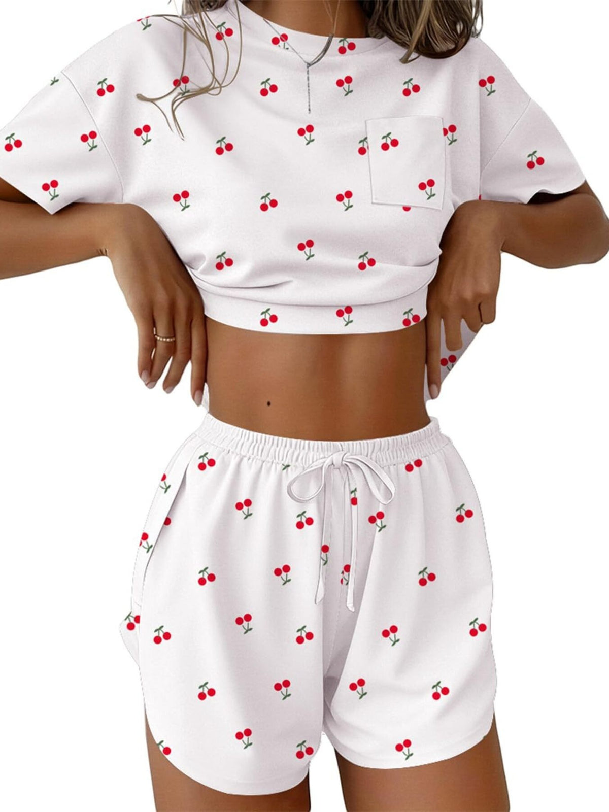 Printed Round Neck Tee and Shorts Set, view 15
