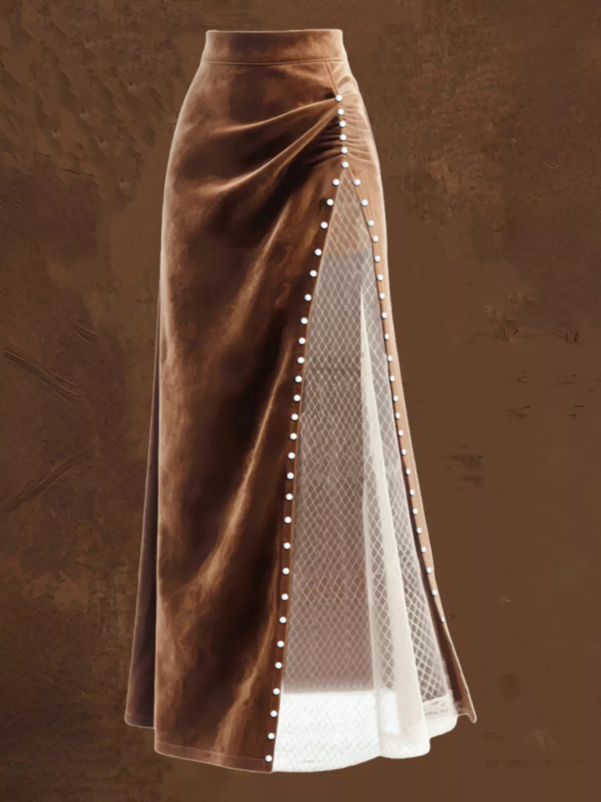 Pearl Trim Slit Maxi Skirt back view