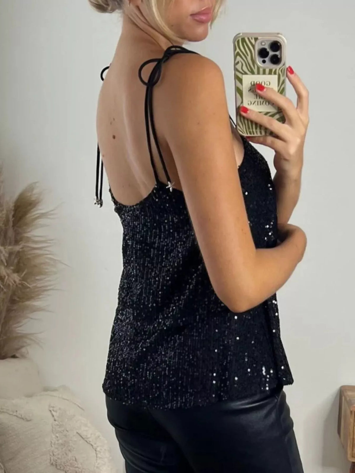 Sequin Tie Shoulder Cami Top side view