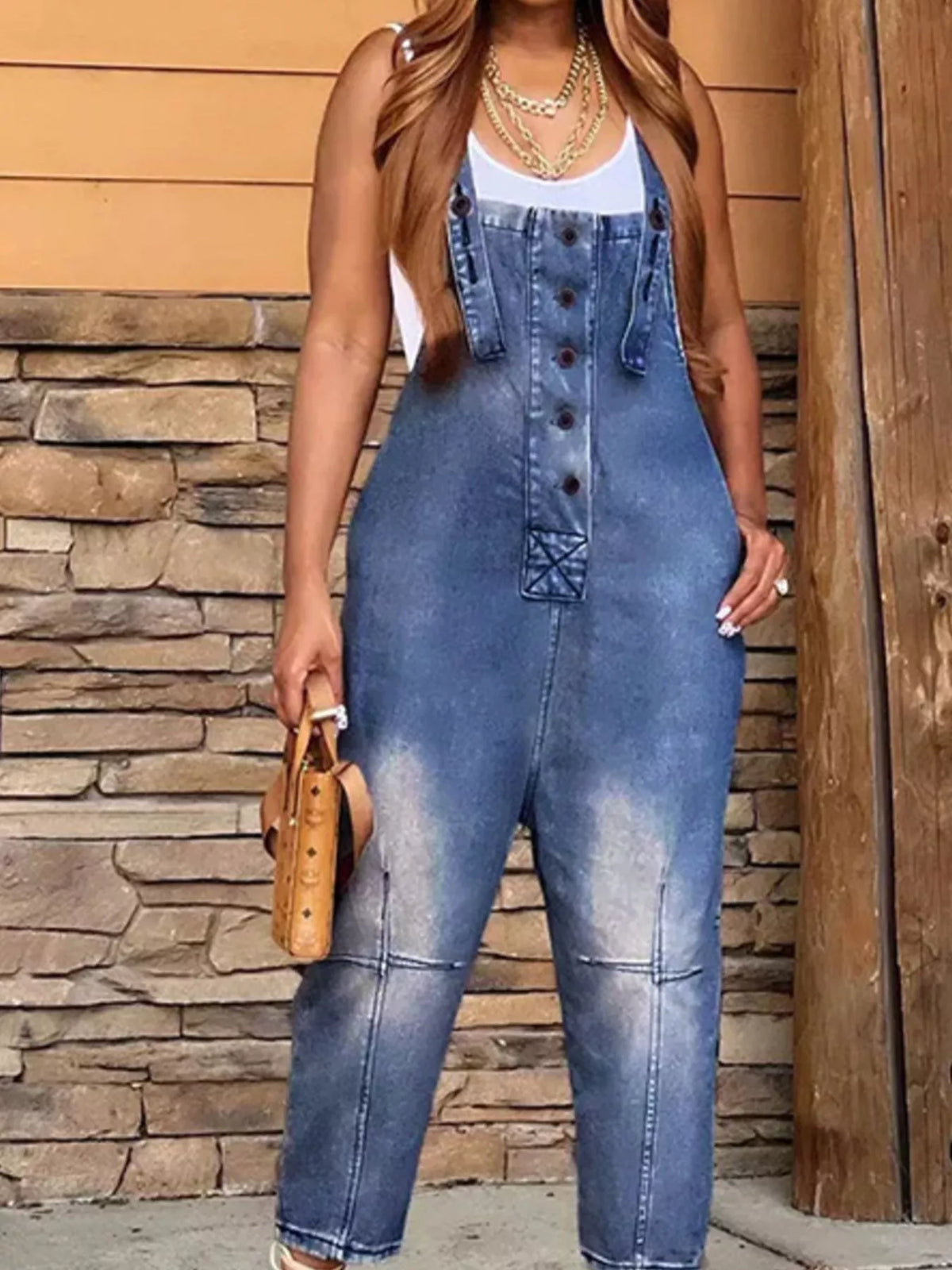 Denim overalls light blue wash styling