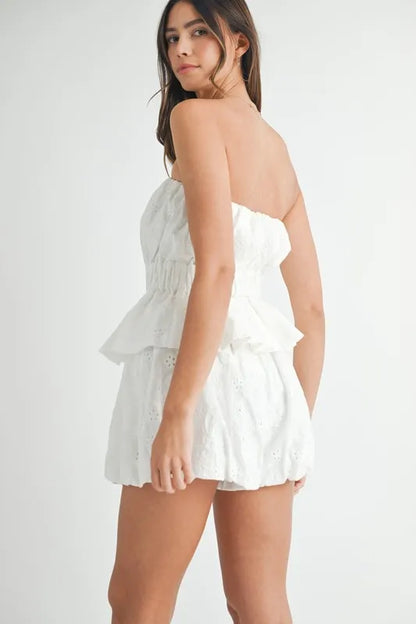 MABLE Floral Eyelet Lace Tube Top and Short Set - Fashorio