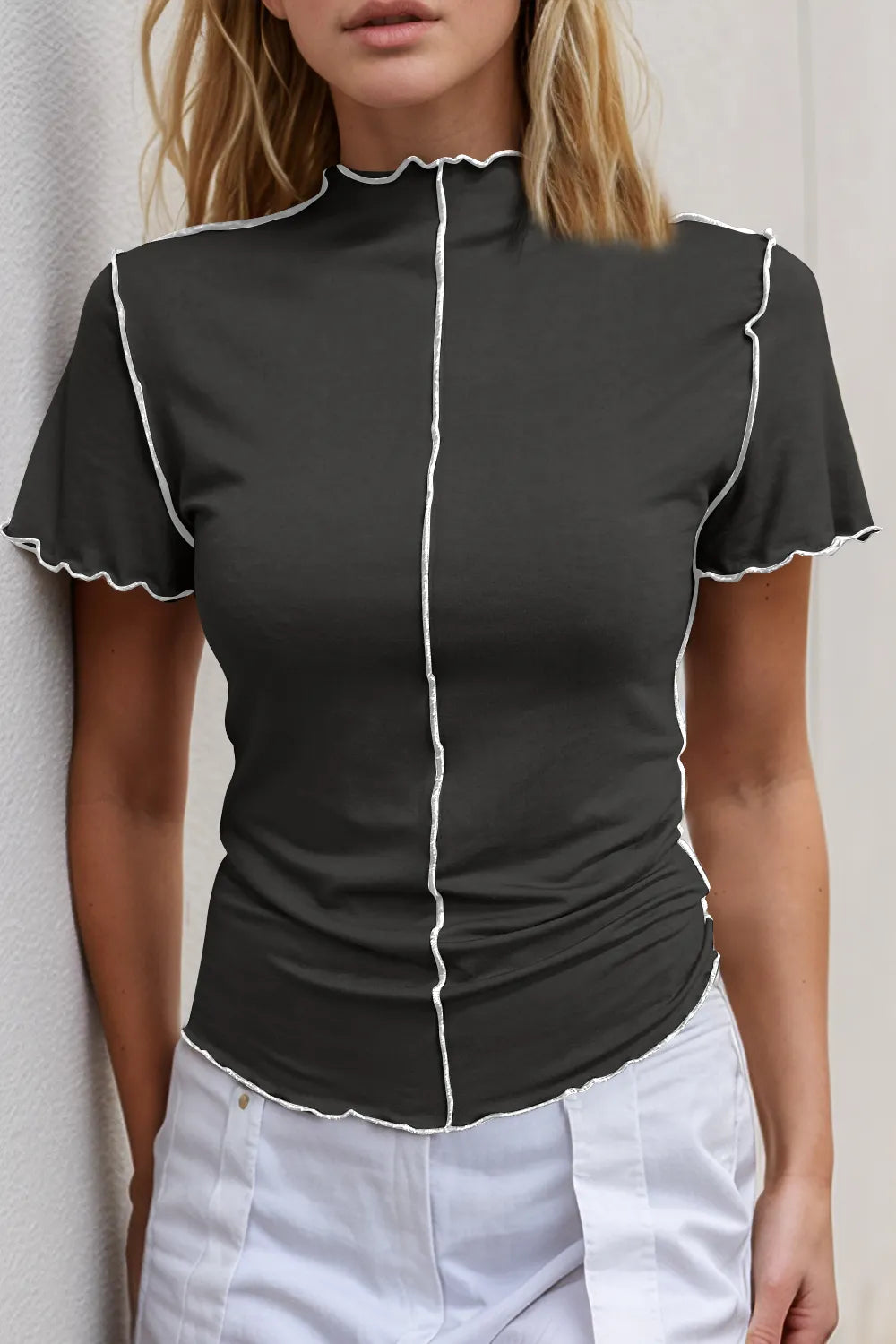 Contrast trim top pastel blue colorway