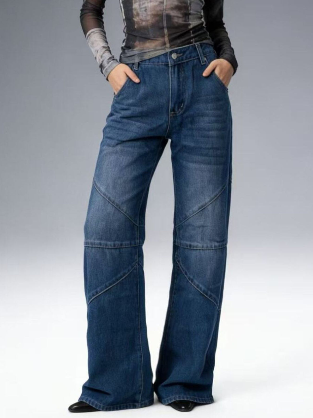 Vintage wash jeans seated view