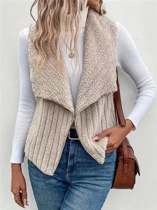 Open Front Fuzzy Vest Coat Dust Storm - Fashorio