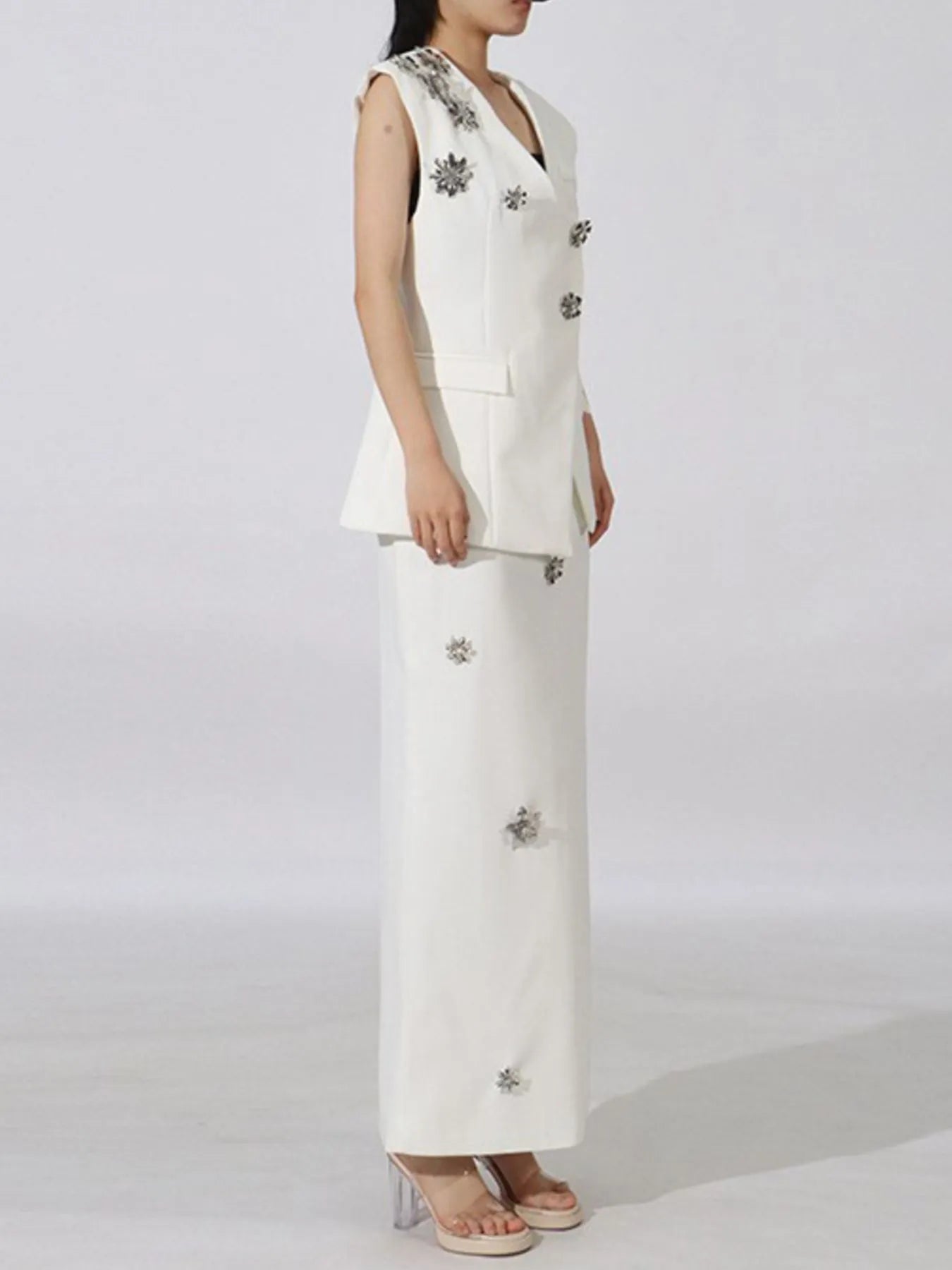 Flower Sleeveless Vest and Skirt Set - Fashorio