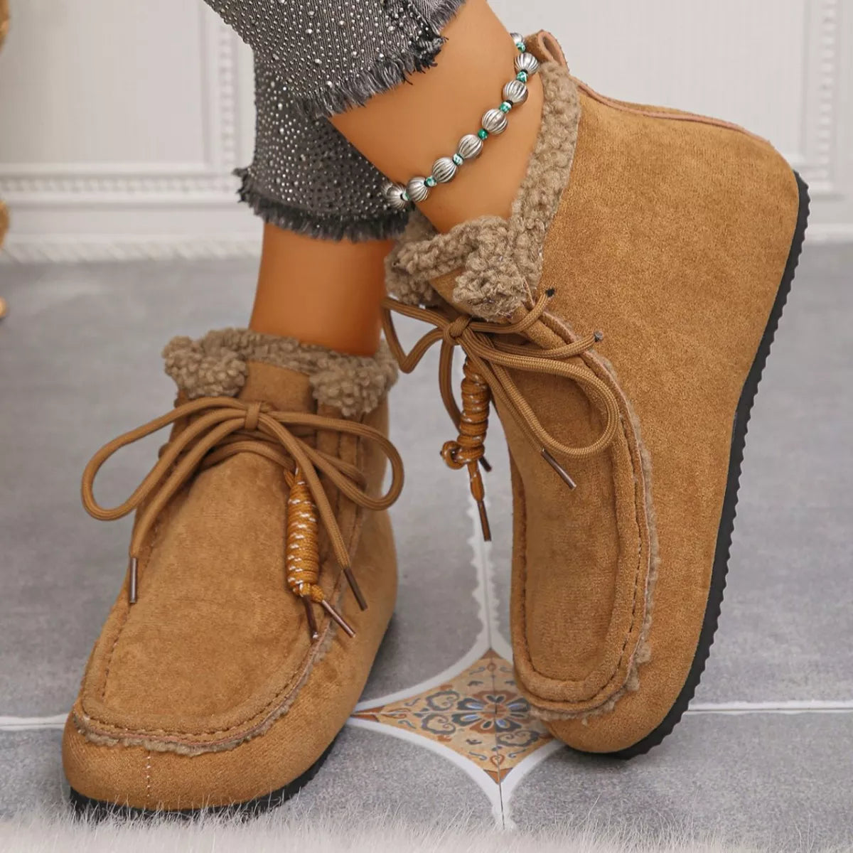 Plush lined ankle boots back view