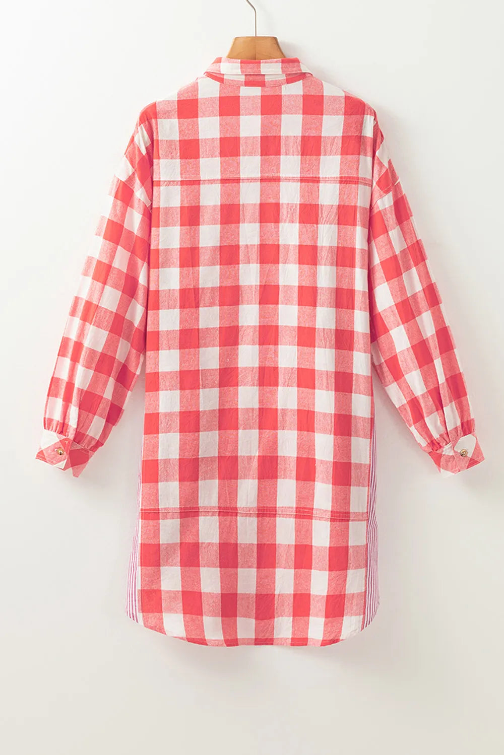 Plaid Collared Neck Long Sleeve Shirt Dress, view 6