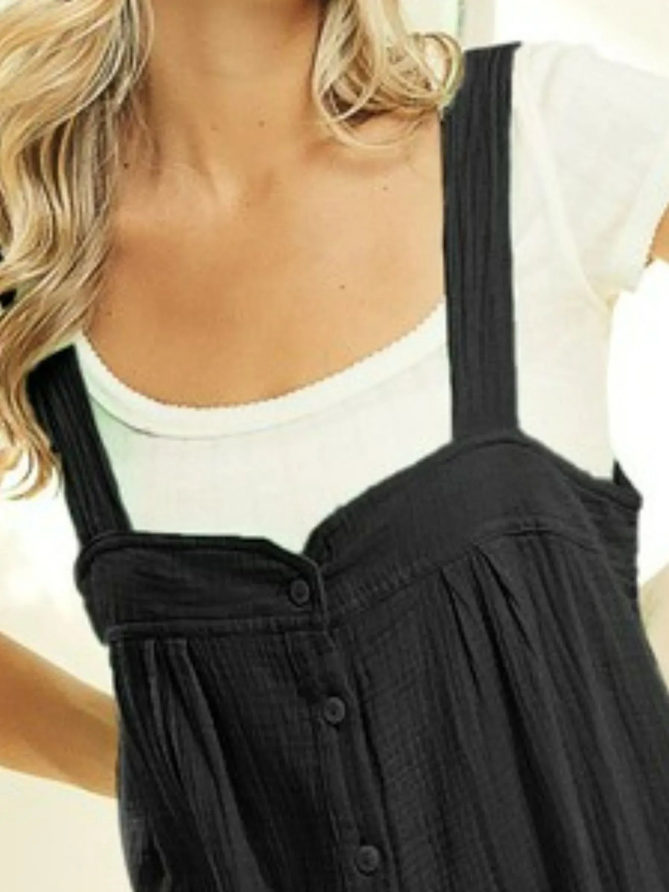 BiBi Gauze Buttoned Up Overall Jumpsuit with Pockets - Fashorio