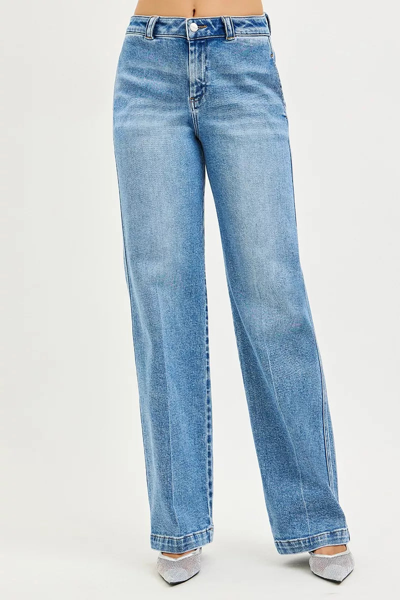 RISEN slouchy straight jeans in medium blue wash front view