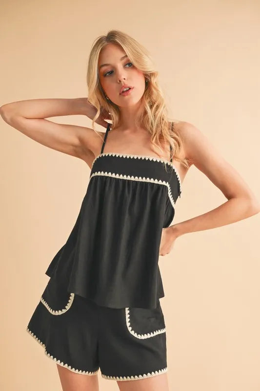 Black cami rickrack trim detail
